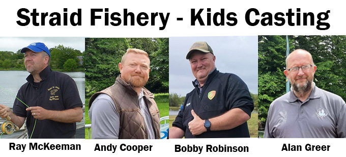 Ray McKeeman, Andy Cooper, Bobby Robinson & Alan Greer, The Straid Fishery Kids Casting Team at The Irish Fly Fair 2023